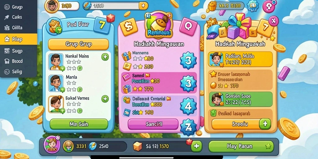 Layar utama dengan berbagai pilihan game menarik.